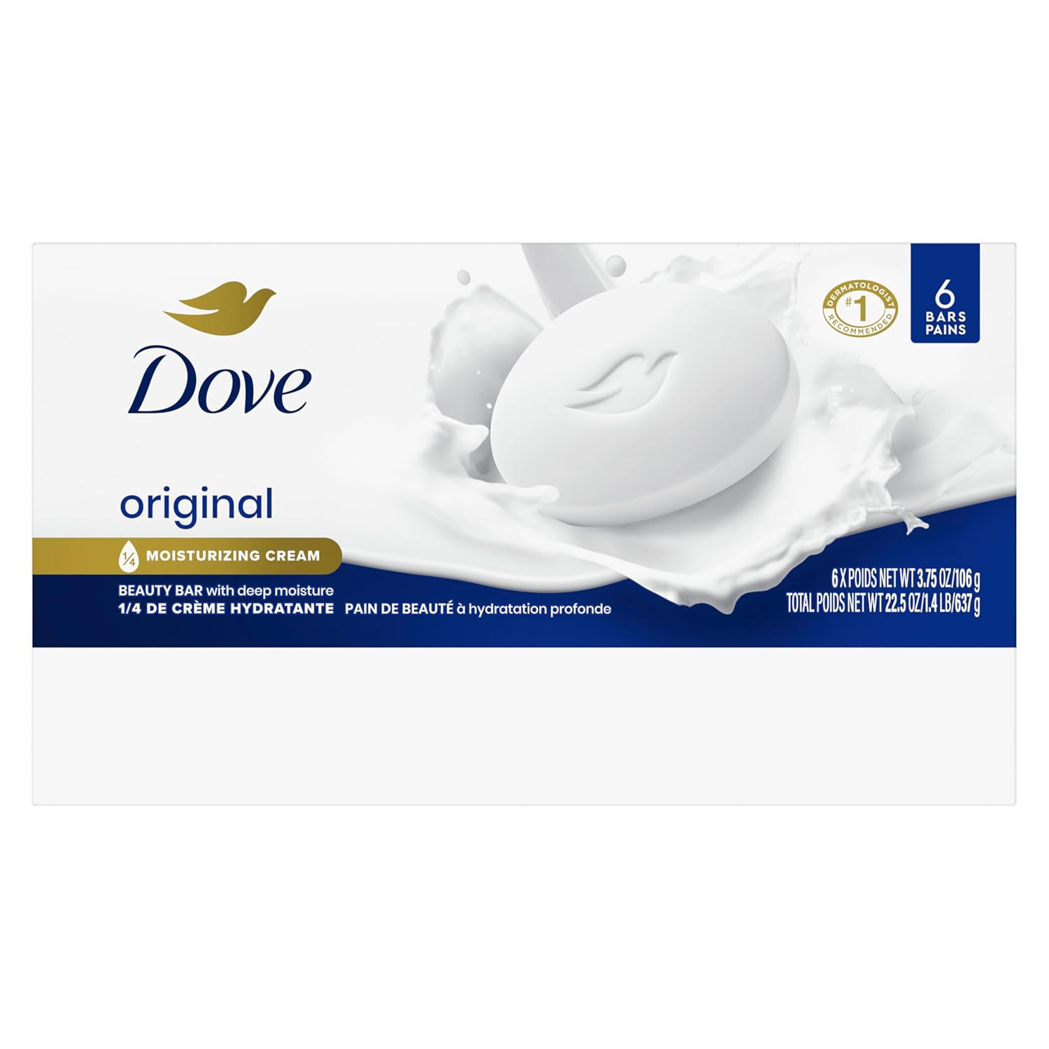 Dove Beauty Bar Soap Original, 6 Bars for Soft, Smooth Skin, with 1/4 Moisturizi