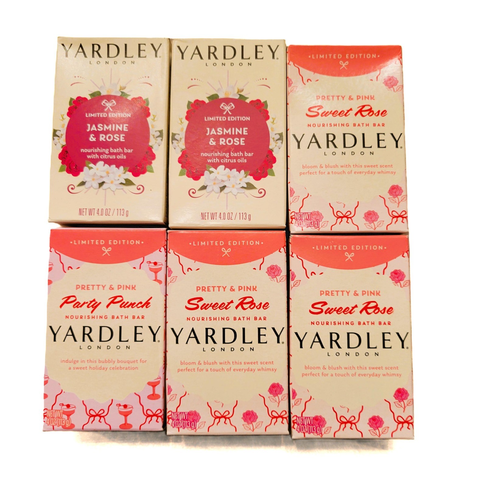 Yardley London Limited Edition Bath Bar Set 6 Soap Jasmine Rose Party Punch