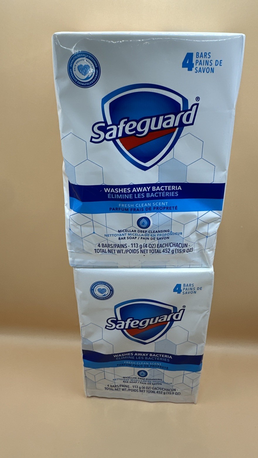 2pack Of Safe Guard Washes Away Bacteria Fresh Clean Scent 4 Bar Each Pack