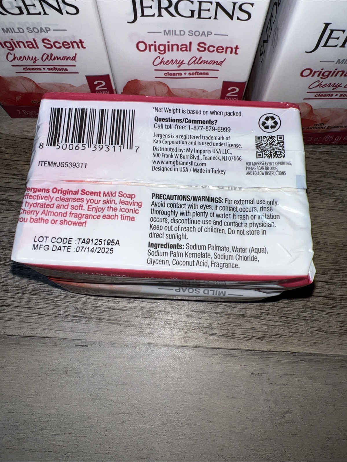 5 Packs (10Bars Total) Jergens Cherry Almond Mild Soap Original Scent, Free Ship
