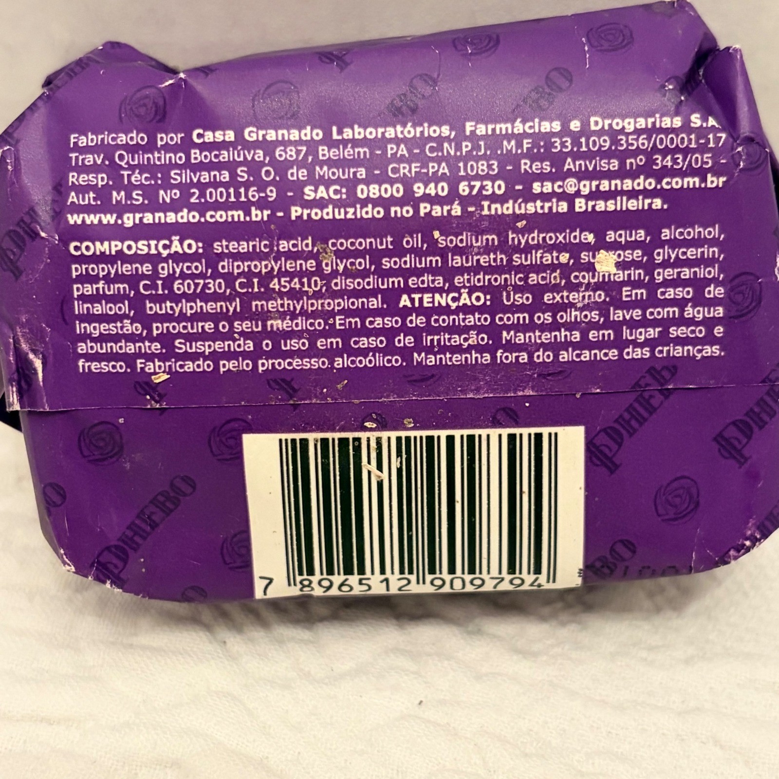 Phebo Sabonete Toque de Lavanda Bar Soap 90g Lavender Brazil Vegetable Base