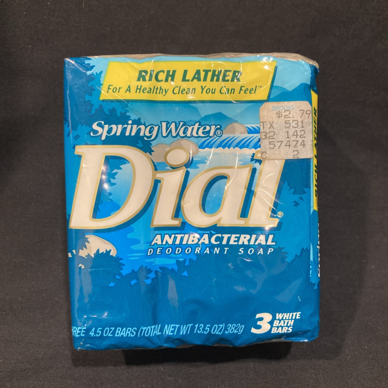 Dial Spring Water Antibacterial Deodorant Soap White Bath Bars 3) 4.5oz NOS 1999