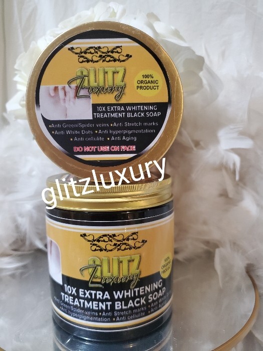 2pc. Glitz luxury 10X Whitening treatment Black Soap👌 & Yellow Sisi salt scrub