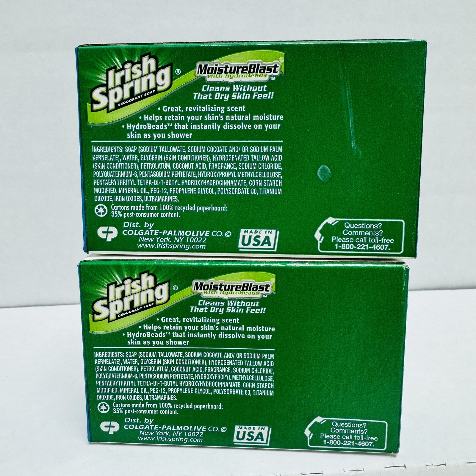 Irish Spring Moisture Blast With HydroBeads Bar Soap Lot Of 2 New 4oz Clean Bath