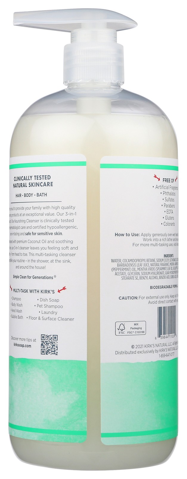Kirk’S Mint Eucalyptus 3-In-1 Natural Cleanser 32 Oz Oil 1 Pack