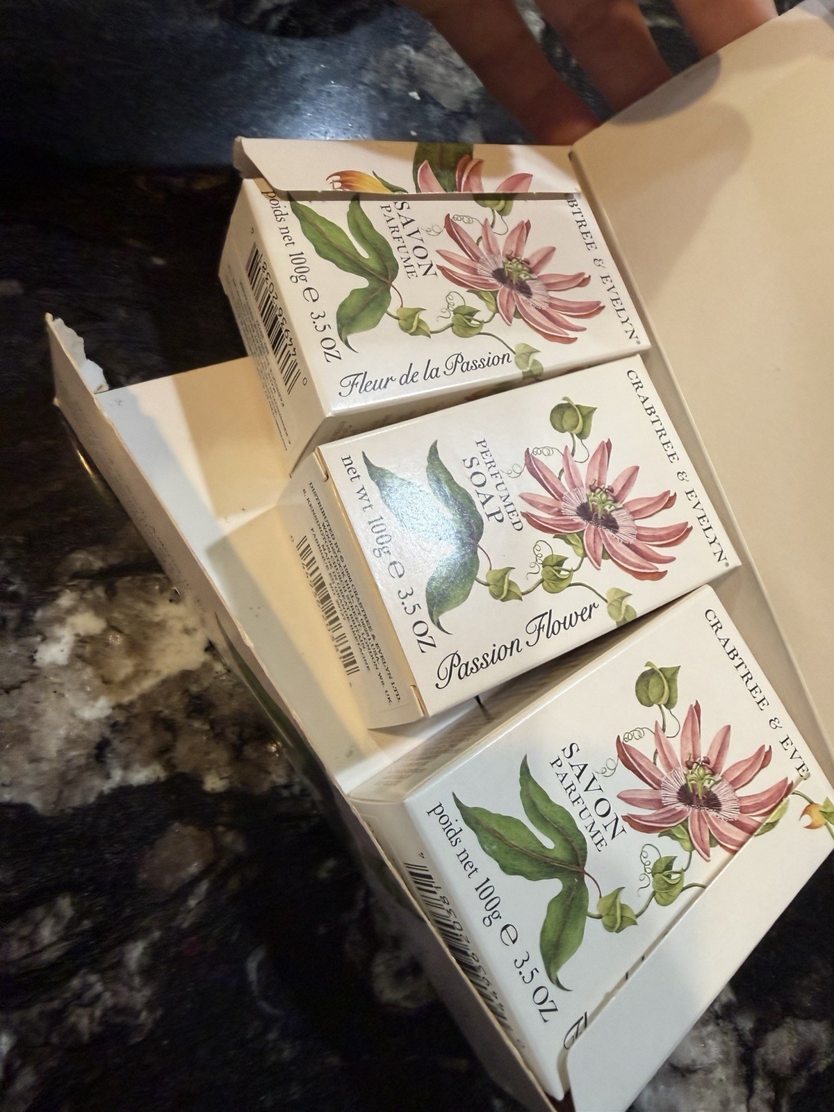 VTG Crabtree & Evelyn Perfumed Soap Set of 3 x 3.5 oz. Bars Passion Flower