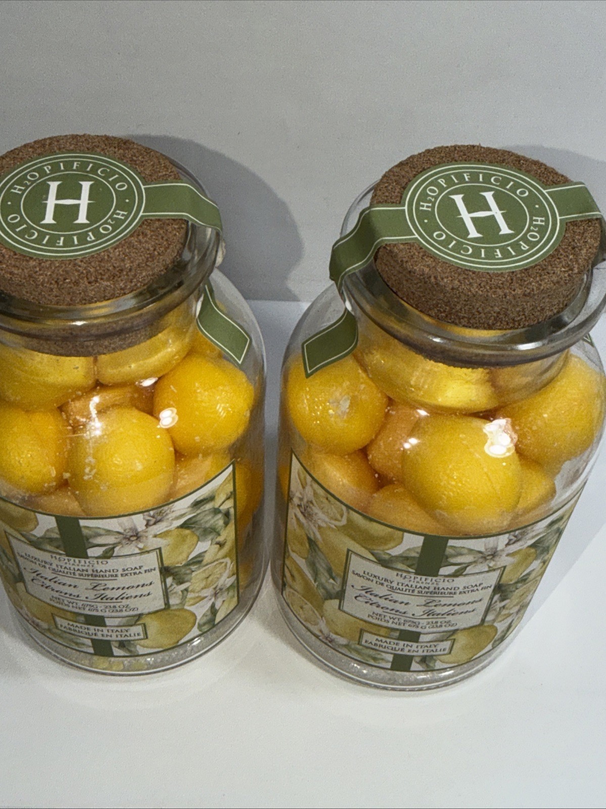 Lot 2 HOPIFICIO FIRENZE Glass Jar Of ITALIAN Triple Milled Lemon Soaps -23.8 Oz