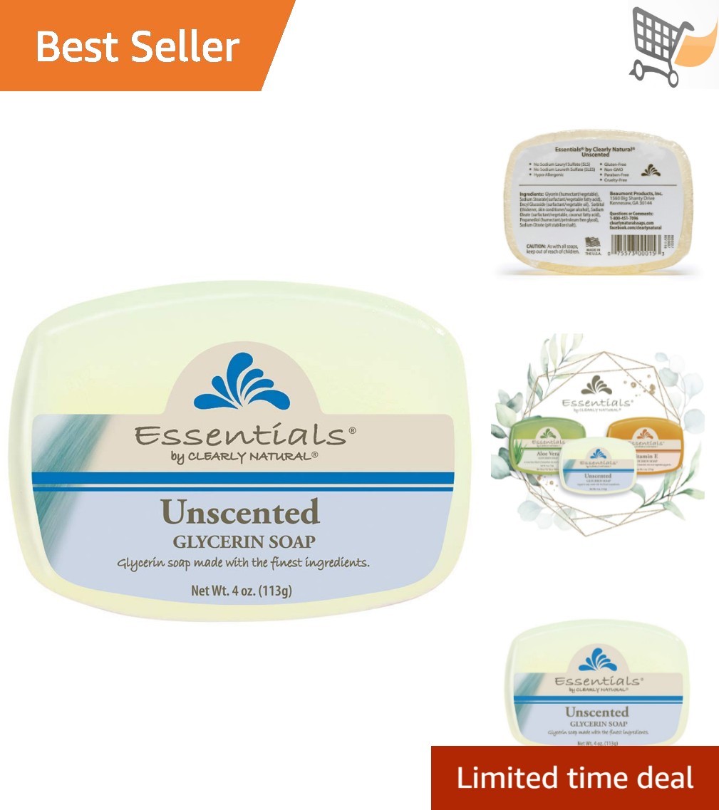 Glycerin Bar Soap Unscented 4oz Pack of 12 Hypoallergenic Natural Ingredients