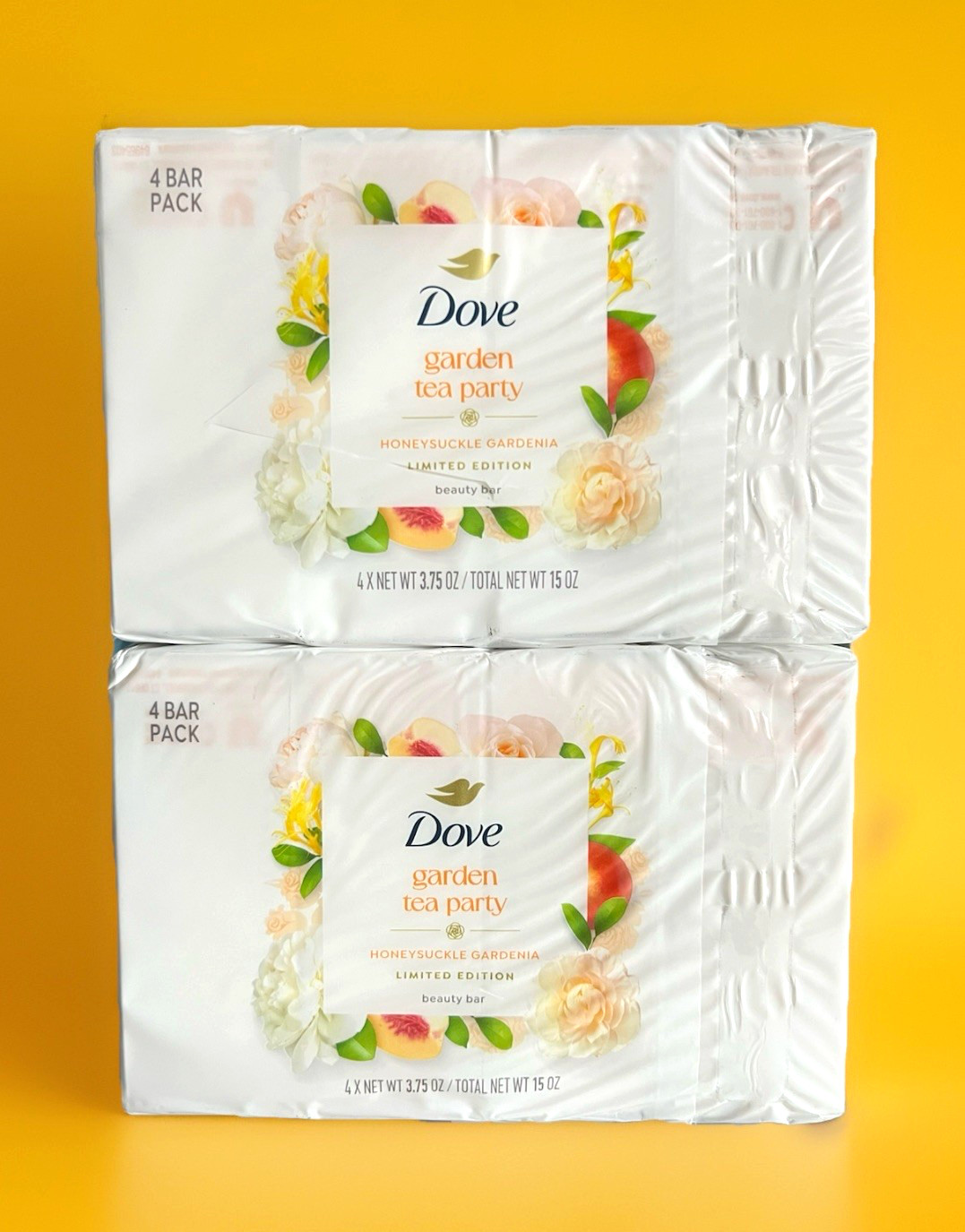 2x Dove GARDEN TEA PARTY Bar Soap – 4PK – HONEYSUCKLE GARDENIA Scent – 8 Bars