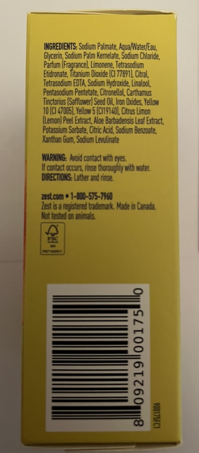 Lot of 12 Zest Lemon Peel Extract & Aloe Hydrating & Deodorizing Bar Soap 7.05oz