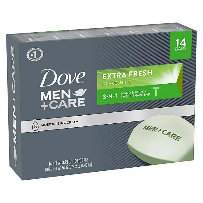 Dove Men+Care Body & Face Bar Soap, Extra Fresh, 3.75 oz, 14 Bars