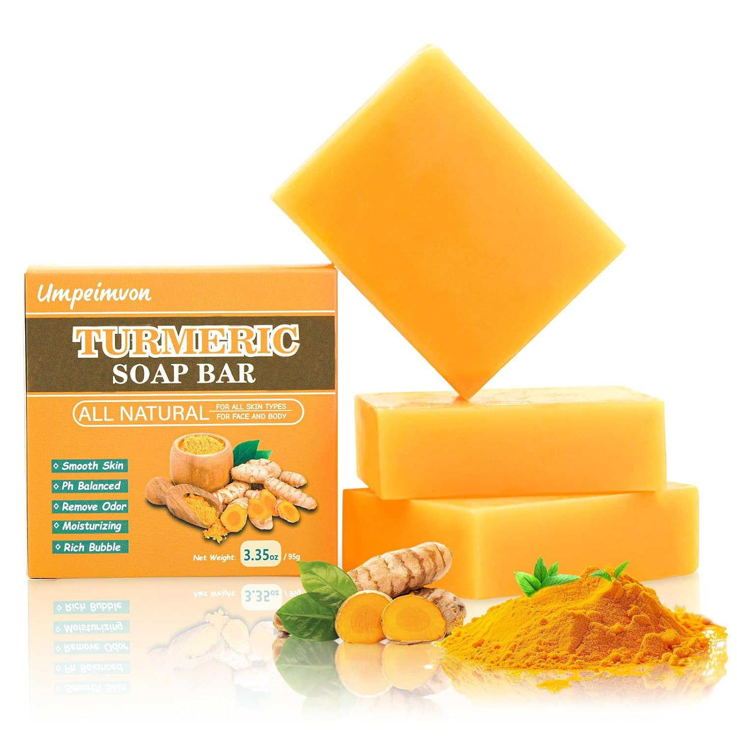 3 Pack Turmeric Soap Bar for Face, Body Cleanser, Organic Turmeric Soap Handmade