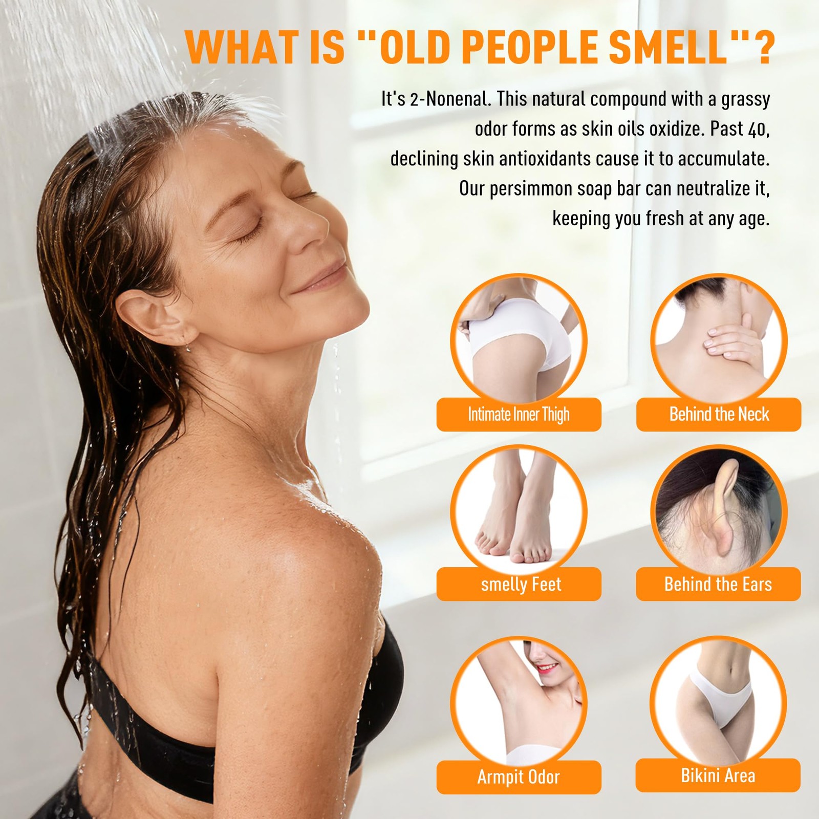 120G Round Persimmon Soap for Body Odor & Old People Smell Eliminator, Natura…
