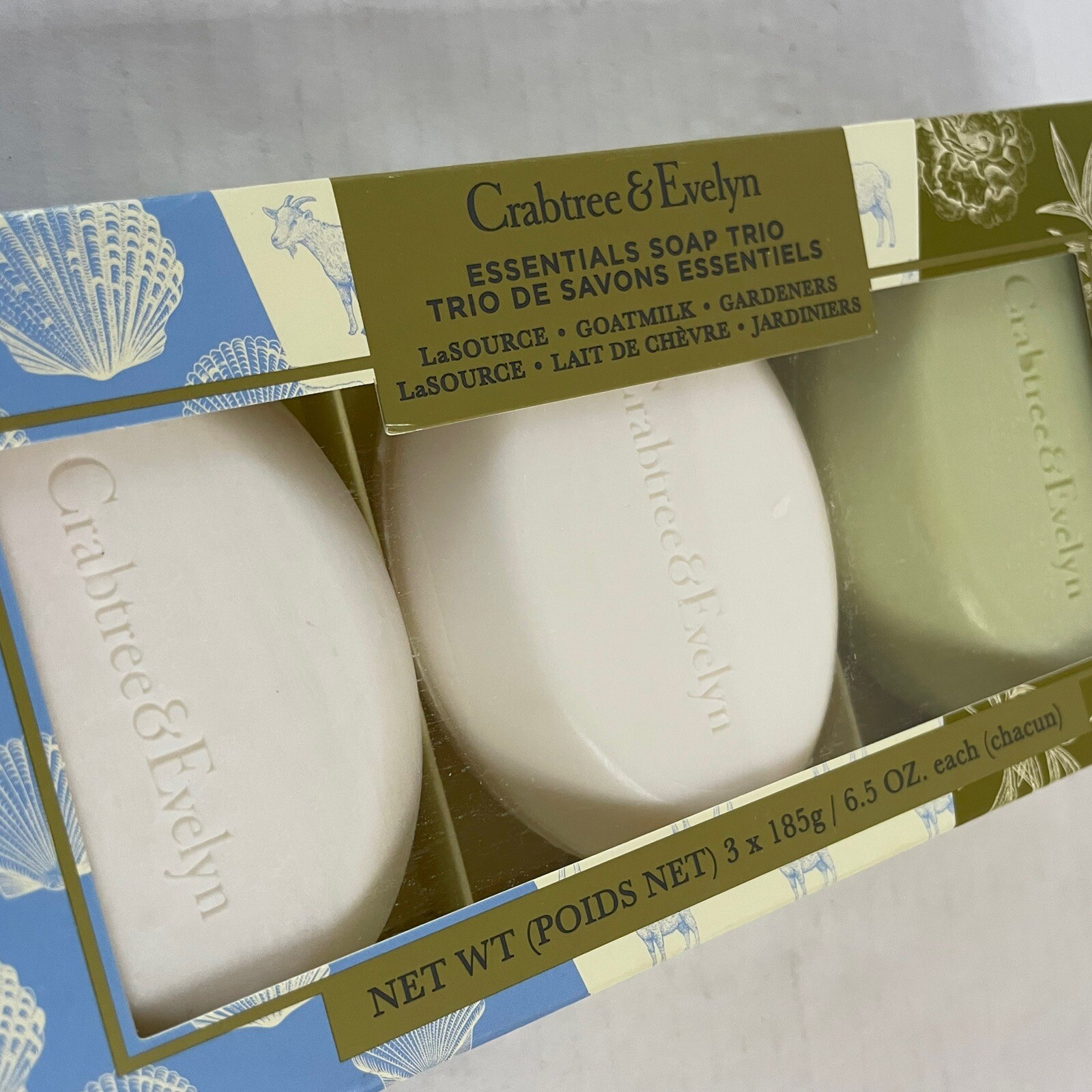 Crabtree & Evelyn Essentials Soap Trio La Source Goat Milk Gardener 6.5 Oz Each