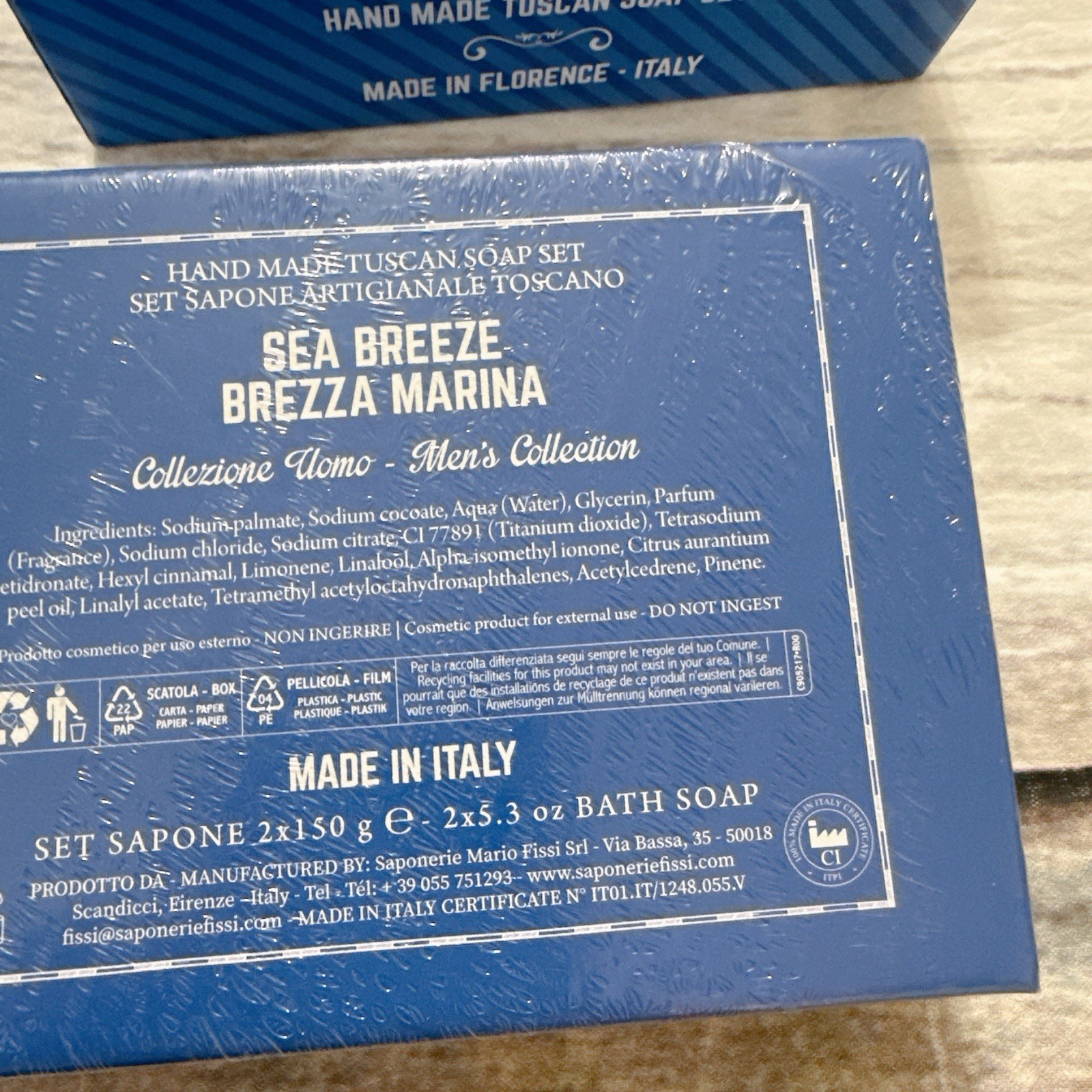 SAPONERIE MARIO FISSI SRL 2×5.3 Oz SEA BREEZE Men Bar Soaps GIFTBOX Italy
