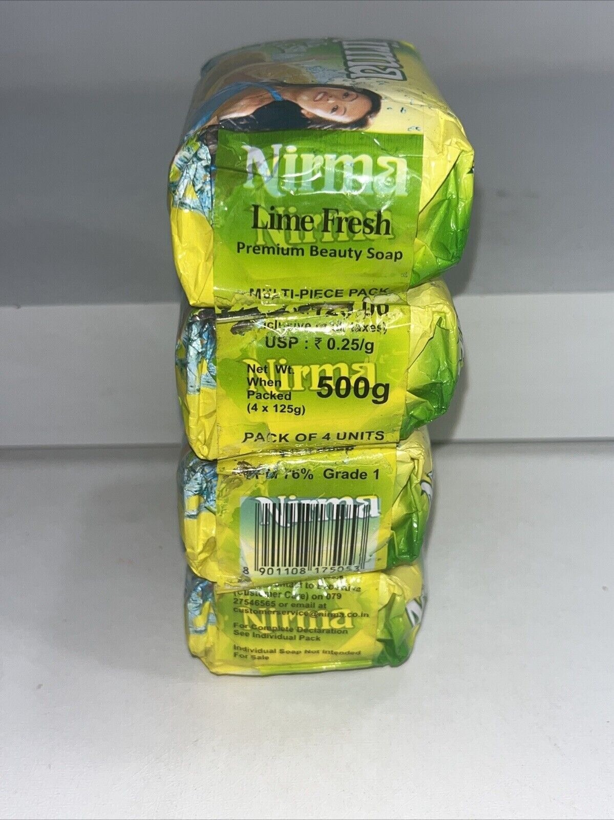 4 New Nirma Lime Fresh Premium Beauty Soap Bars, 125g Each