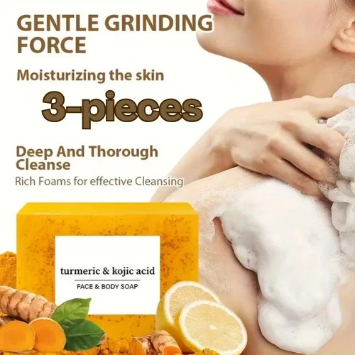 3-Pack Turmeric Glow Soap Bar – Lemon & Kojic Acid, Removing Dark Spots,for acne