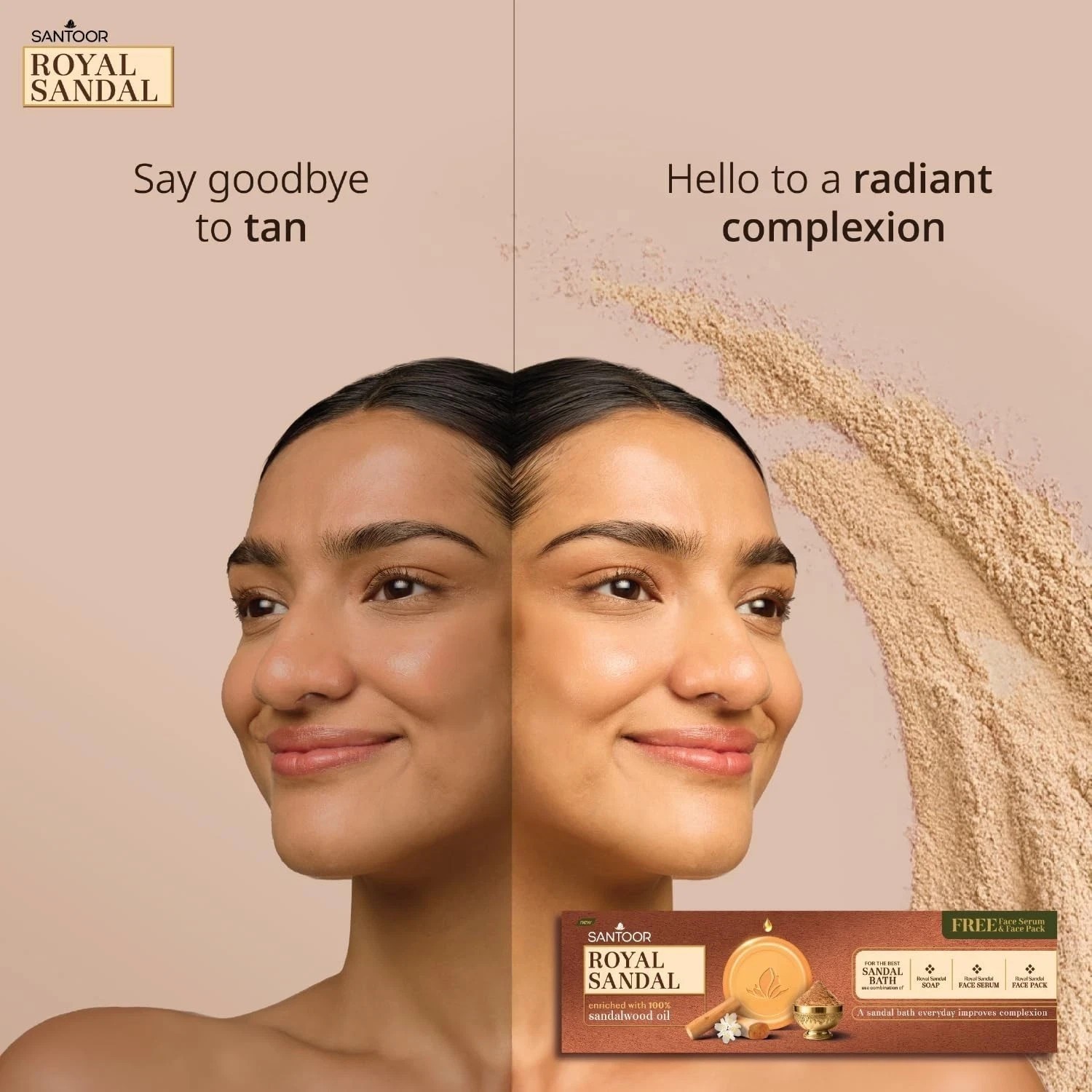 Santoor Royal Sandal Detan Pack 3 Soaps + Free Serum + Free Face Pack v353