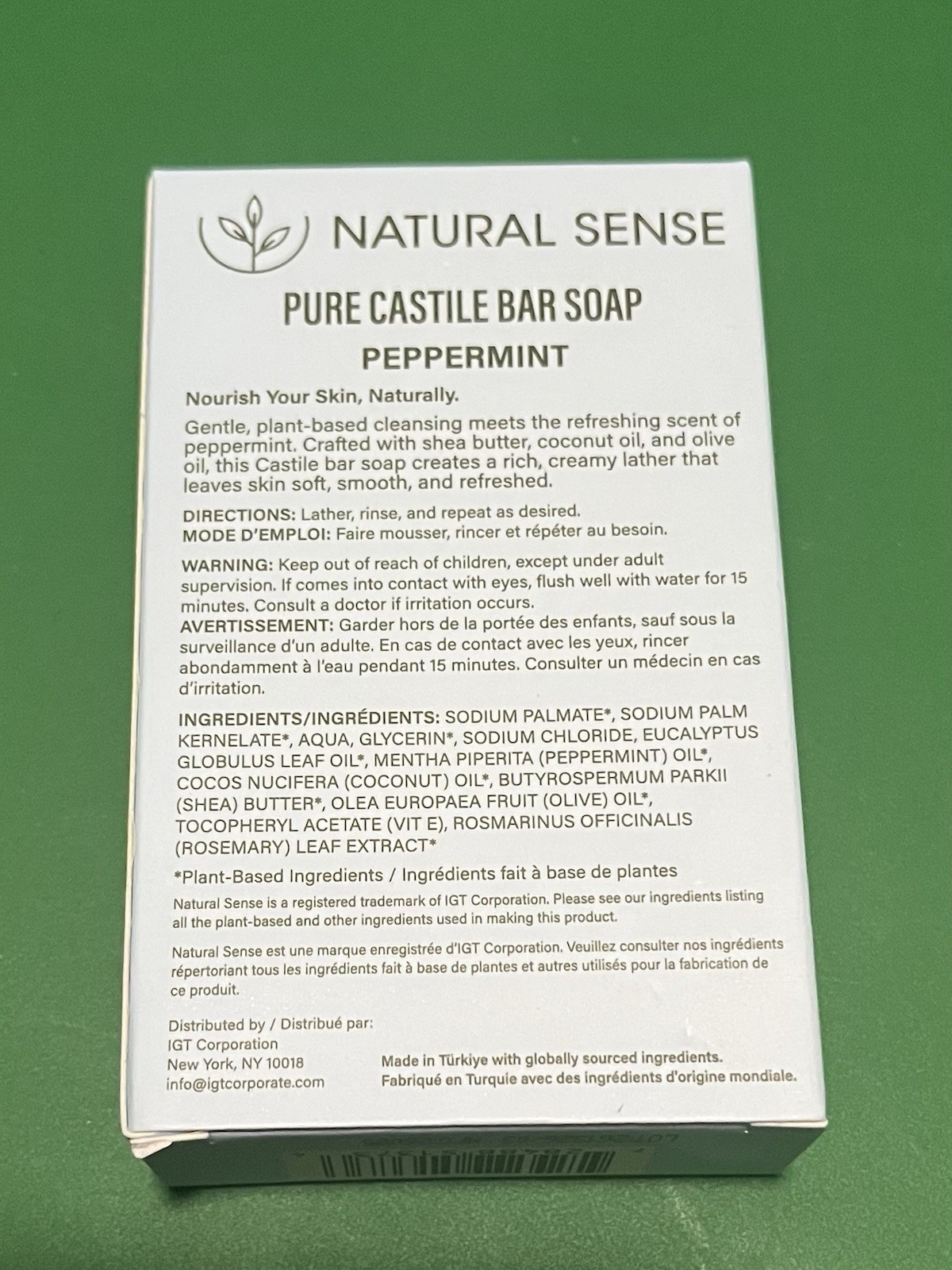 FOUR 5oz NATURAL SENSE Pure Castile Peppermint Bar Soap w Shea. Plant Based