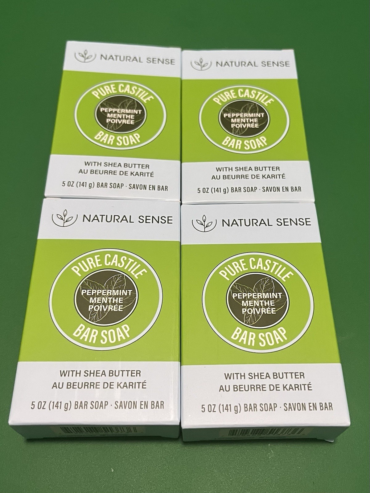 FOUR 5oz NATURAL SENSE Pure Castile Peppermint Bar Soap w Shea. Plant Based