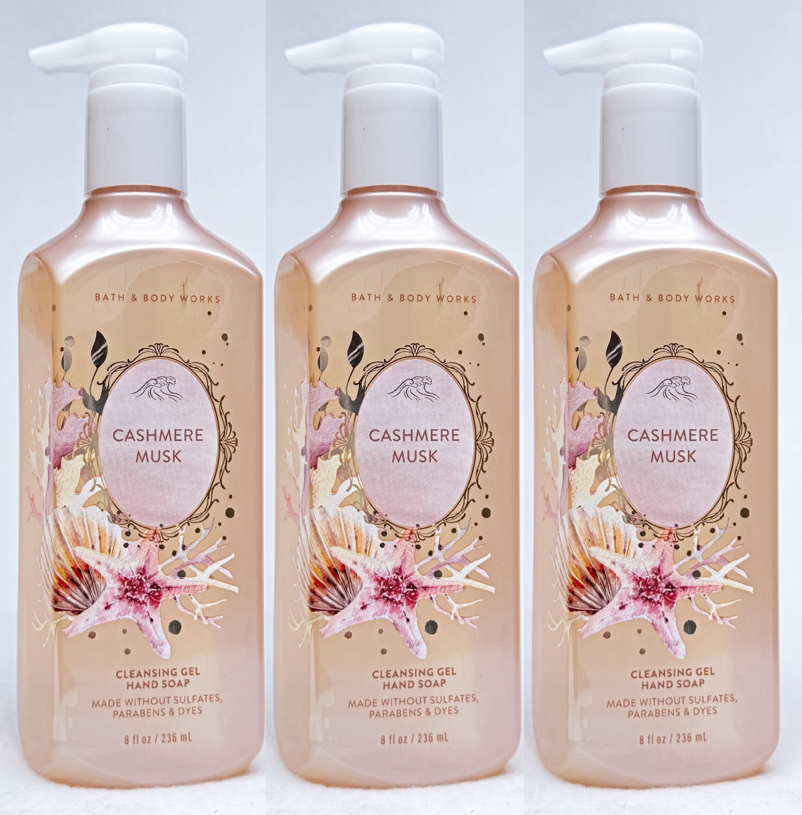 3 Bath & Body Works CASHMERE MUSK Cleansing Gel Hand Soap 8.0 oz