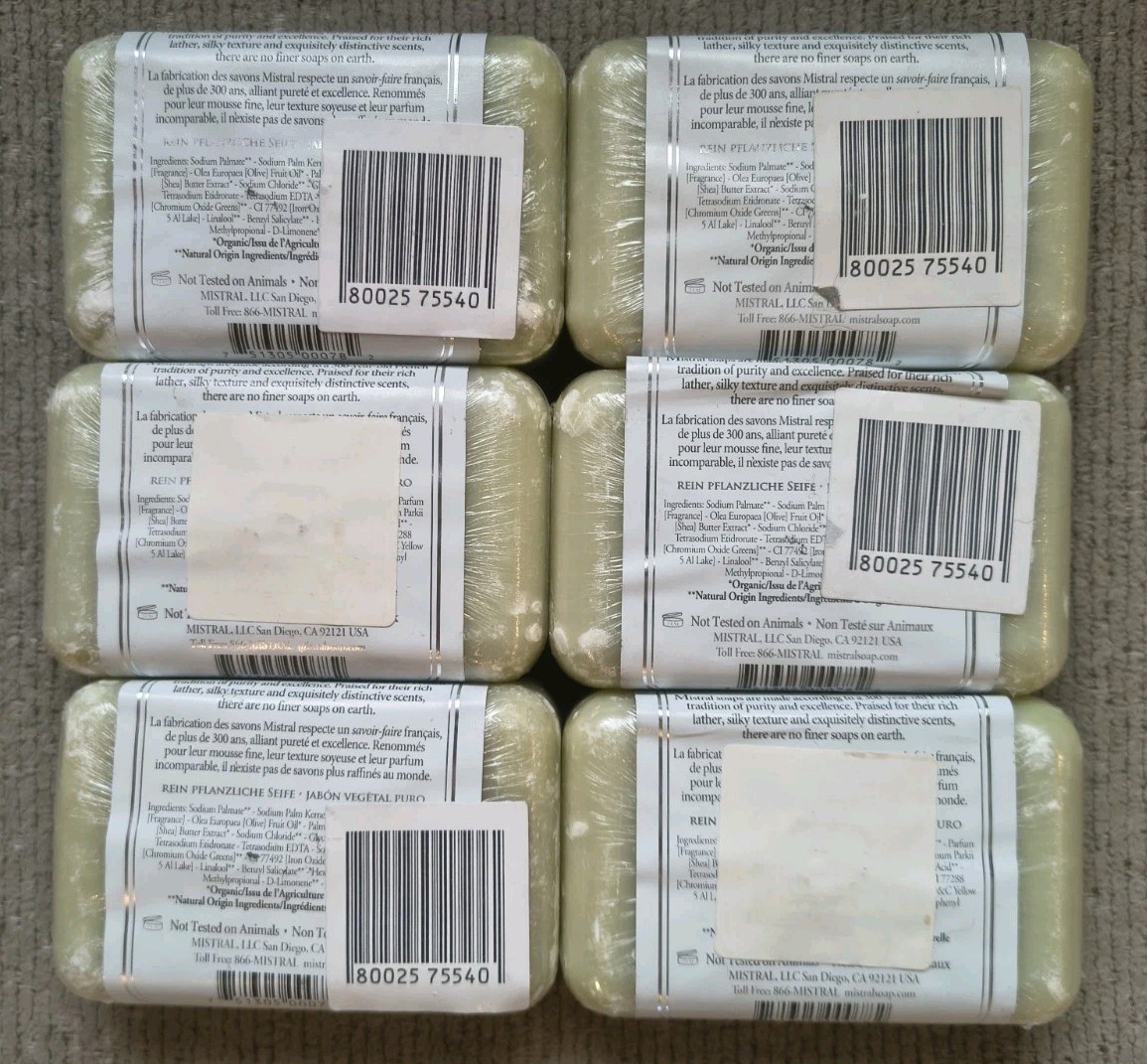 Mistral APPLE BLOSSOM Gentle Vegetable Organic Soap Bar 200g/7oz EA France 6 LOT