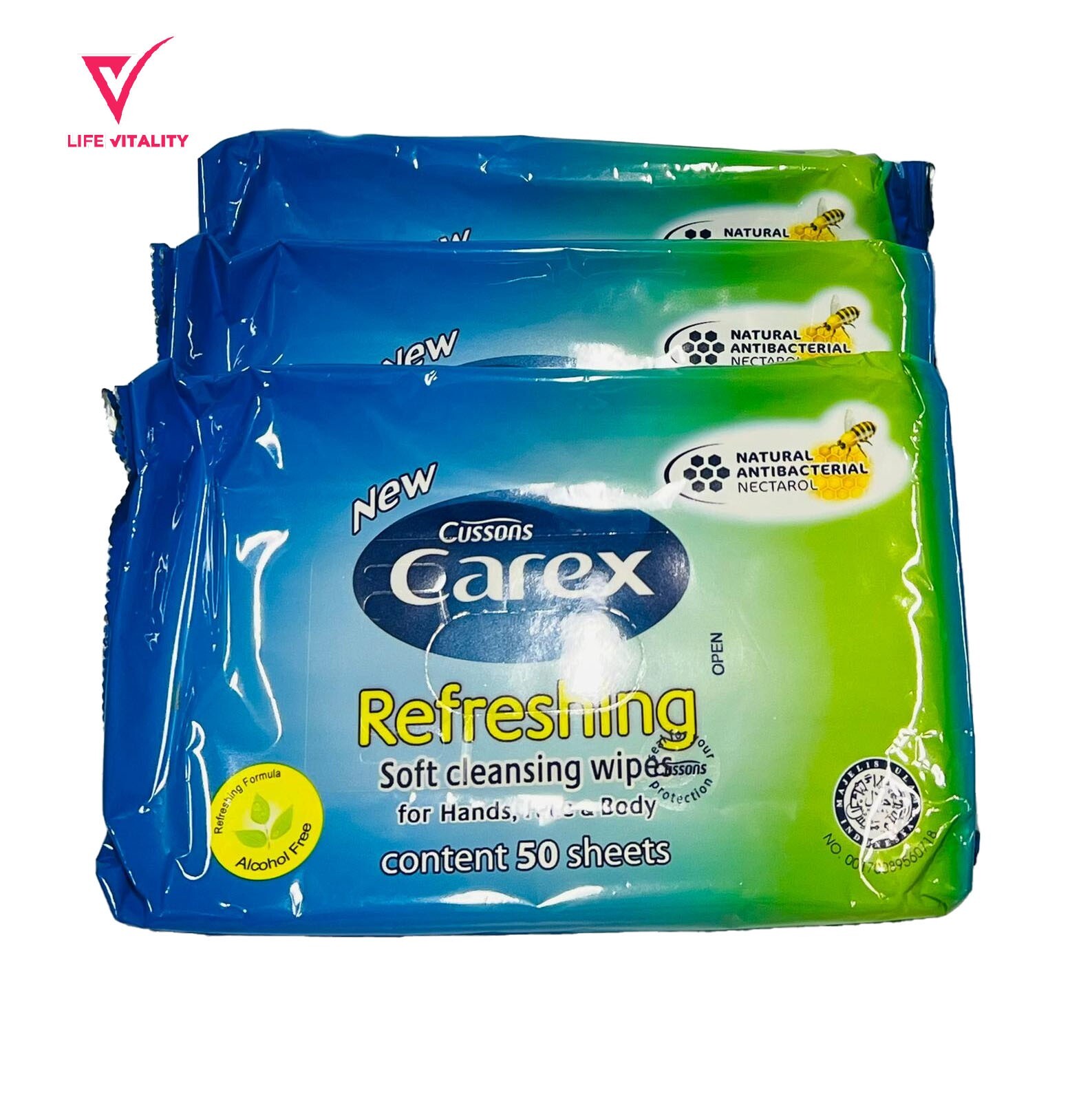 Triple pack Carex Soft Refreshing Cleansing Wipes Body Hands and Face | 50Sheets