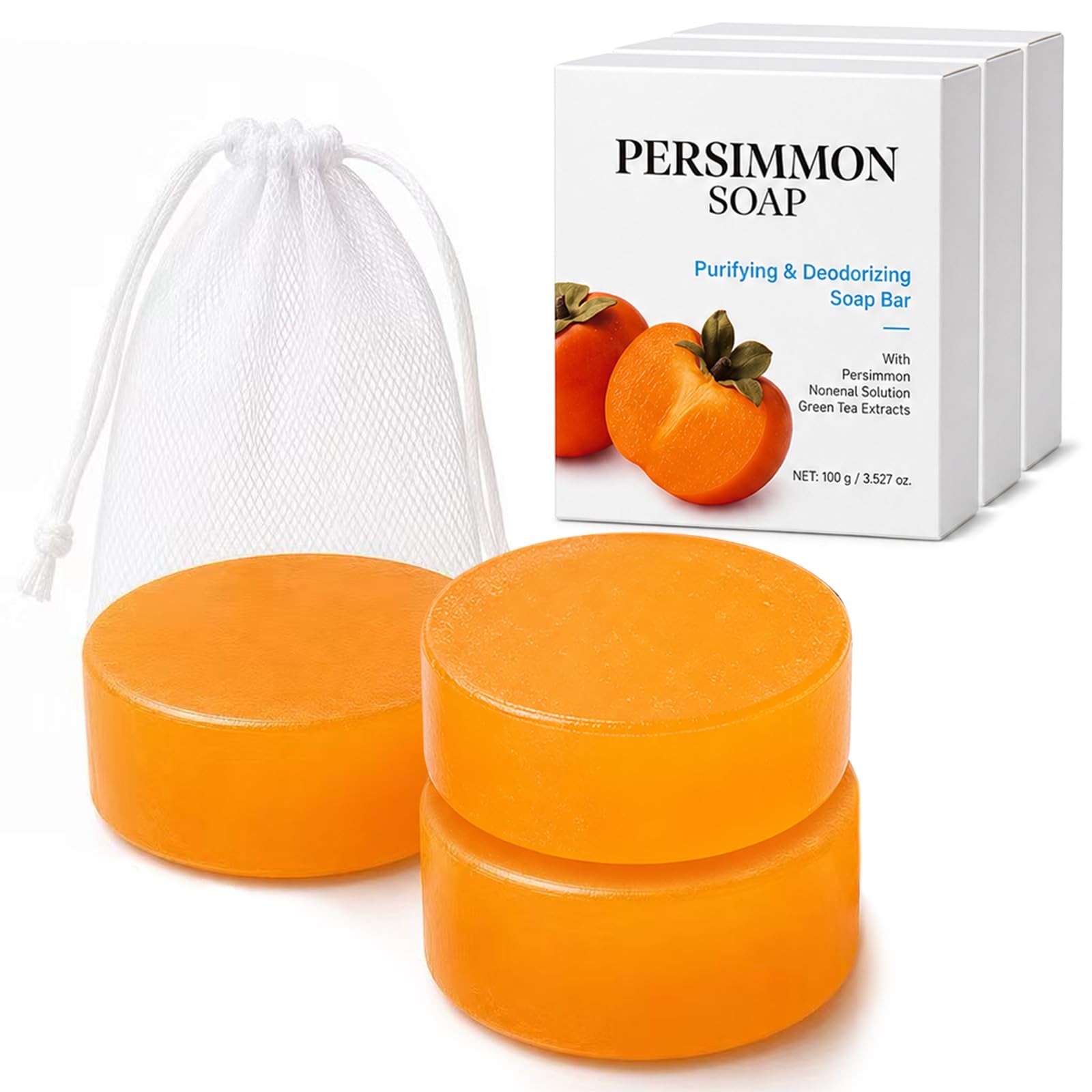 3 Pack Persimmon Soap Bar for Body Odor Control, 3.53 oz Each | For underarms…