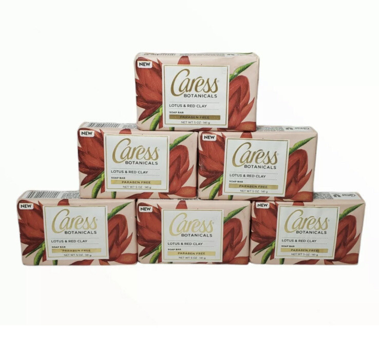 Lot of 6 Caress Botanicals Para Ben Free Lotus & Red Clay Bar Soap 5 oz New