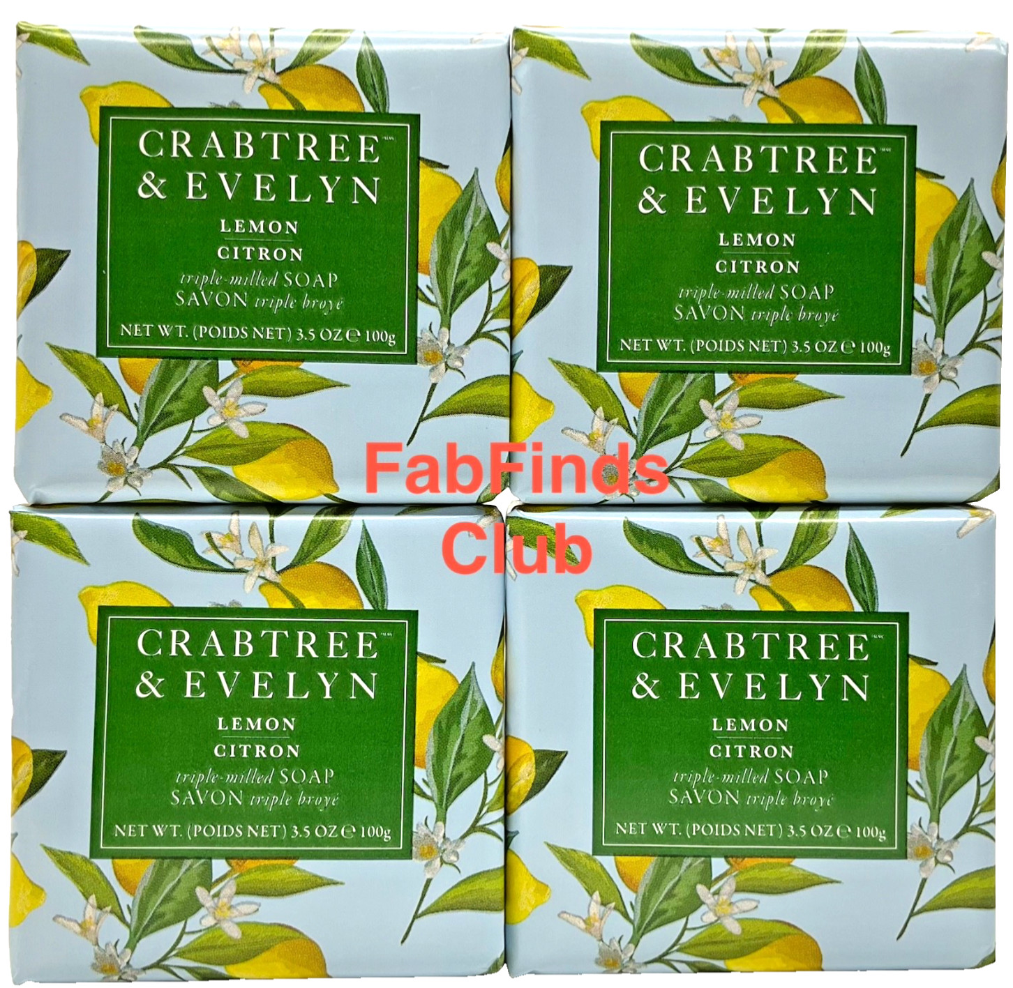 Crabtree & Evelyn Lemon Bar Soap Triple Milled 14oz (4×3.5oz) 4pc Set