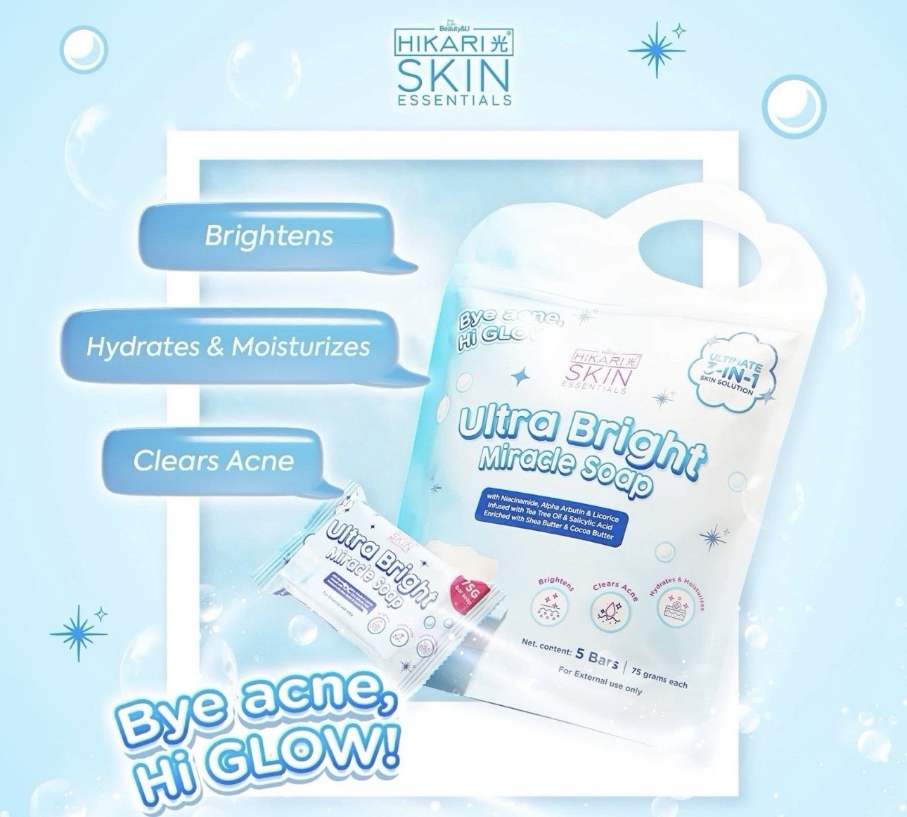 5 Bars Hikari UltraBright Miracle Soap – Gentle Daily Cleanse for Smooth Skin