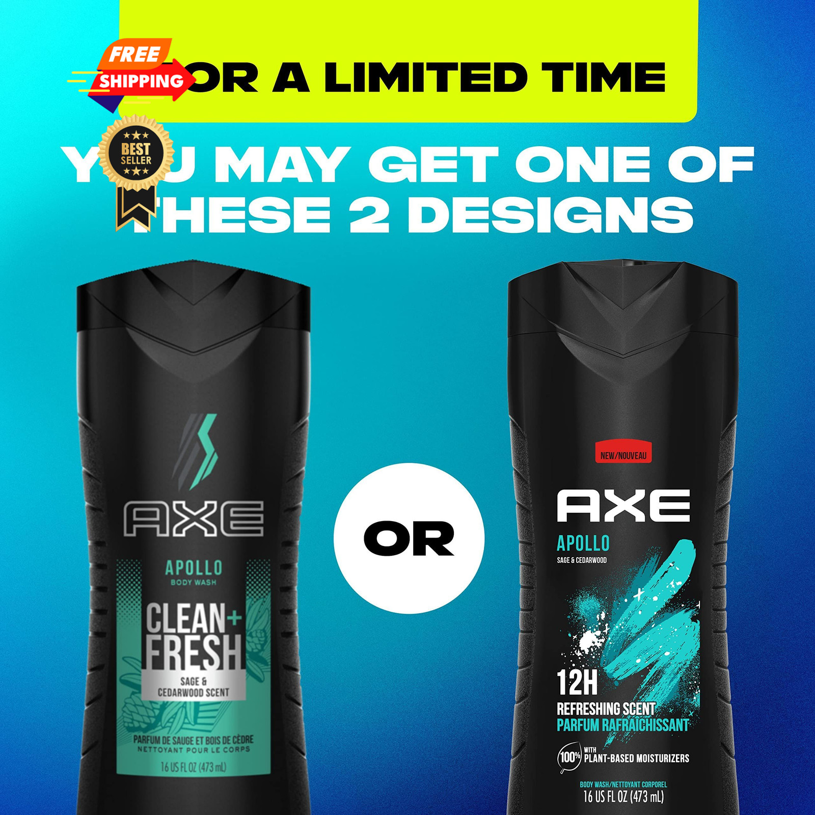 AXE Sage & Cedarwood Body Wash Apollo 4 Count for 16 Fl Oz (Pack of 4), BLACK