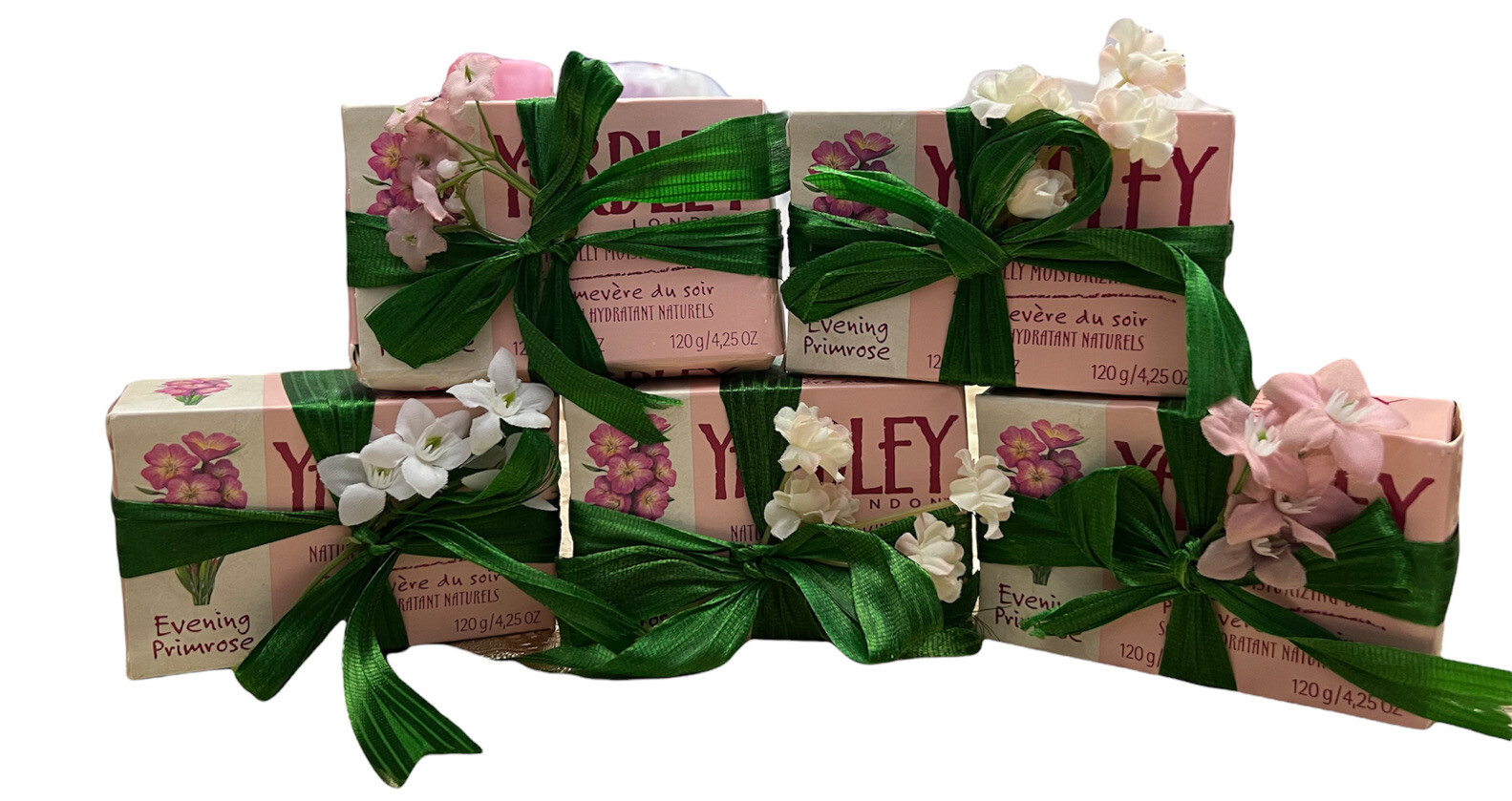 Vintage 5 Yardley London Evening Primrose Bar Soaps 4.25 oz ea Flower & Bow