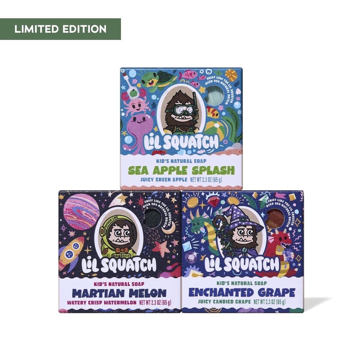 Dr Squatch Lil Squatch 3-Pack Kids SoapSea Apple, Martian Melon, Enchanted Grape