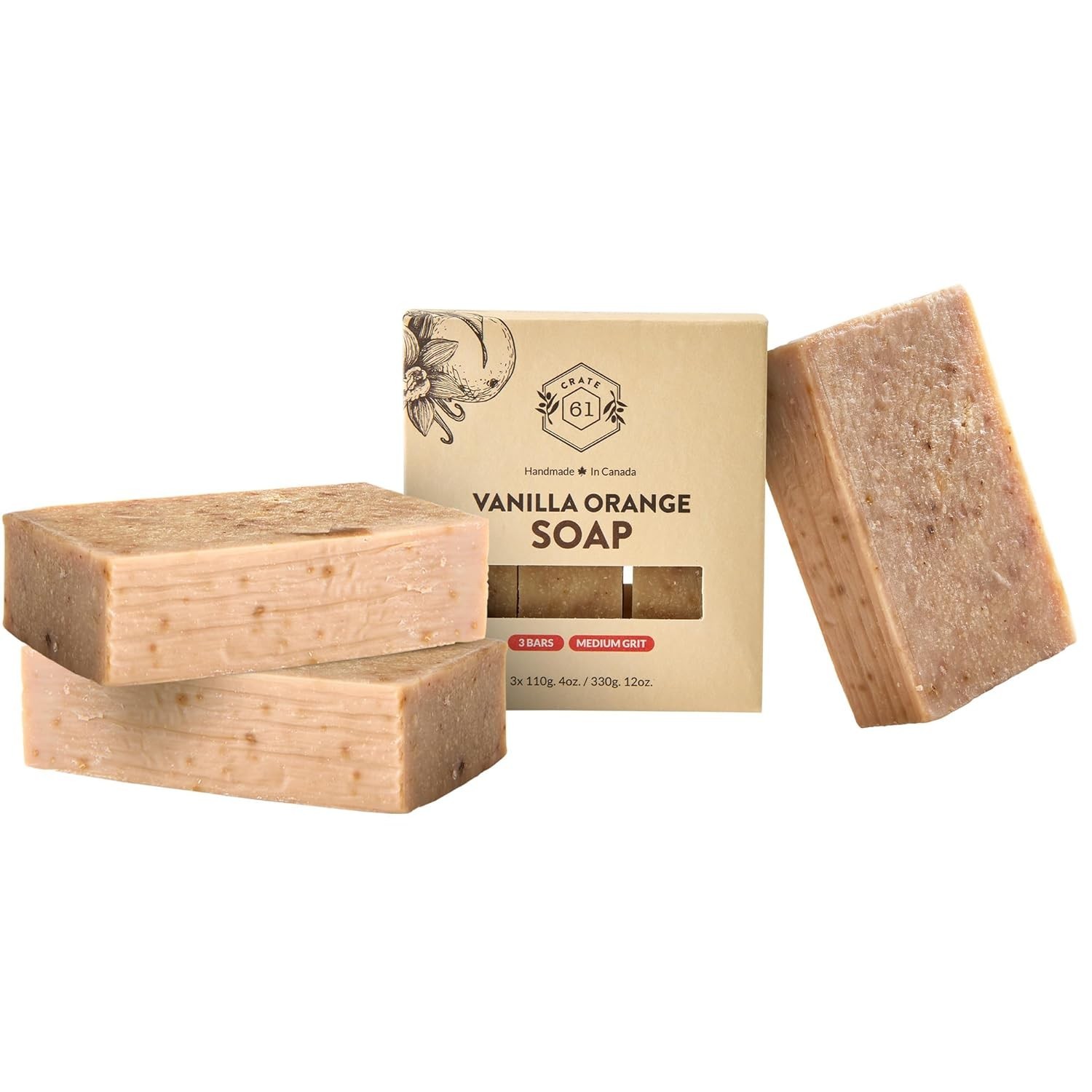 Luxurious Plant-Based Bar Soap – 3-Pack with Essential Oils, Vanilla Orange