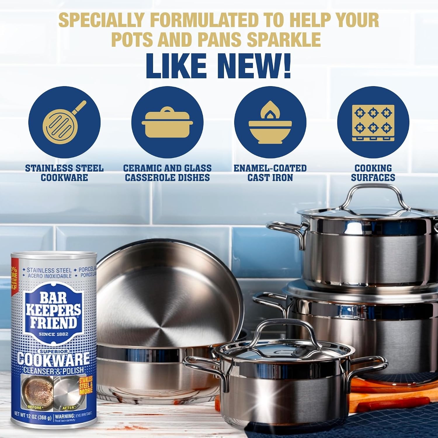 Bar Keepers Friend Stainless Steel Cookware Cleaner & Polish 2 x 12 oz