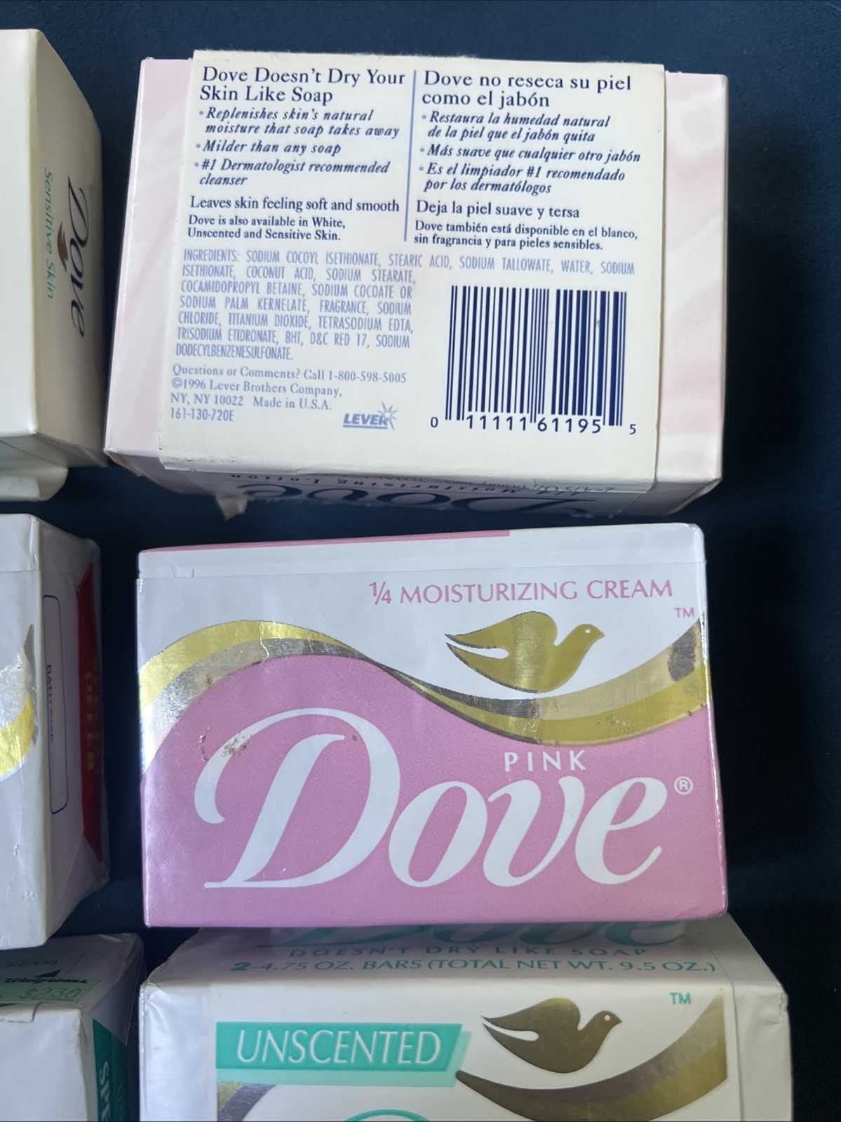 6 Lot Dove White Pink Beauty Bar Soap 1/4 Moisturizing Lotion Sensitive Vintage