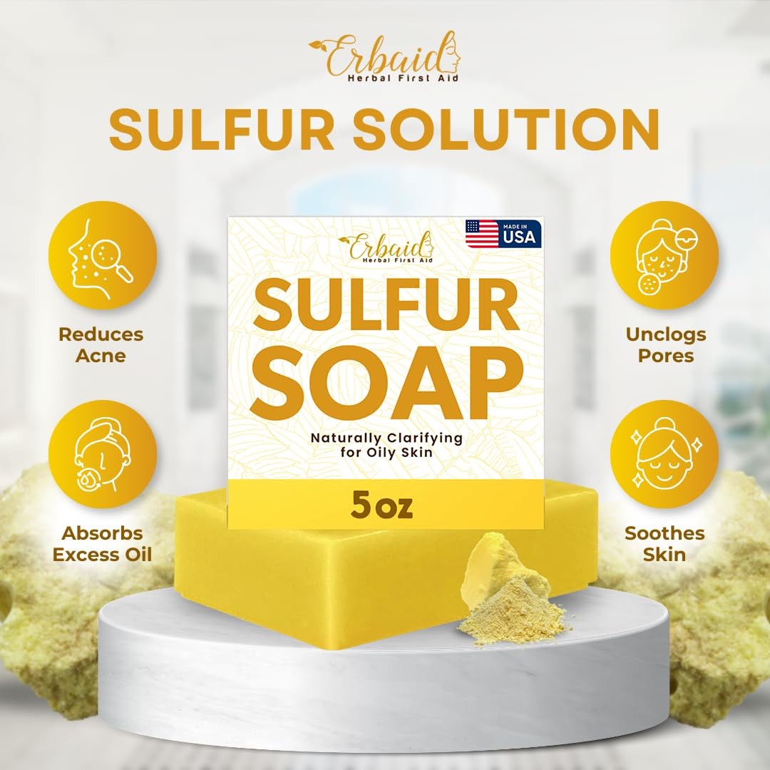 Erbaid Sulfur Soap Bar – Face & Body Wash – 5 Ounce (Pack of 1)