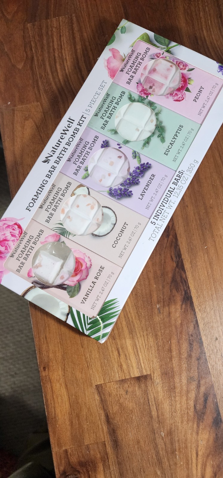 NatureWell Foaming Bath Bombs 5Pk Bars Vanilla Coconut Lavender Eucalyptus Peony