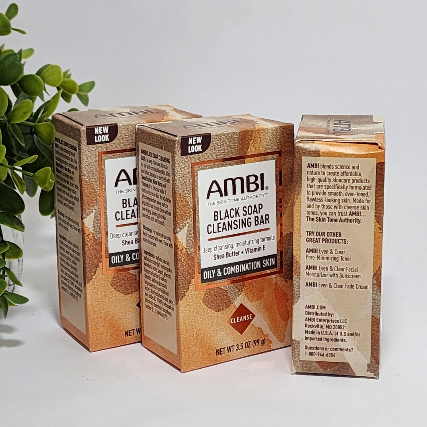 AMBI Black Soap Cleansing Bar for Oily & Combination Skin 3.5 oz each – 3-Pack