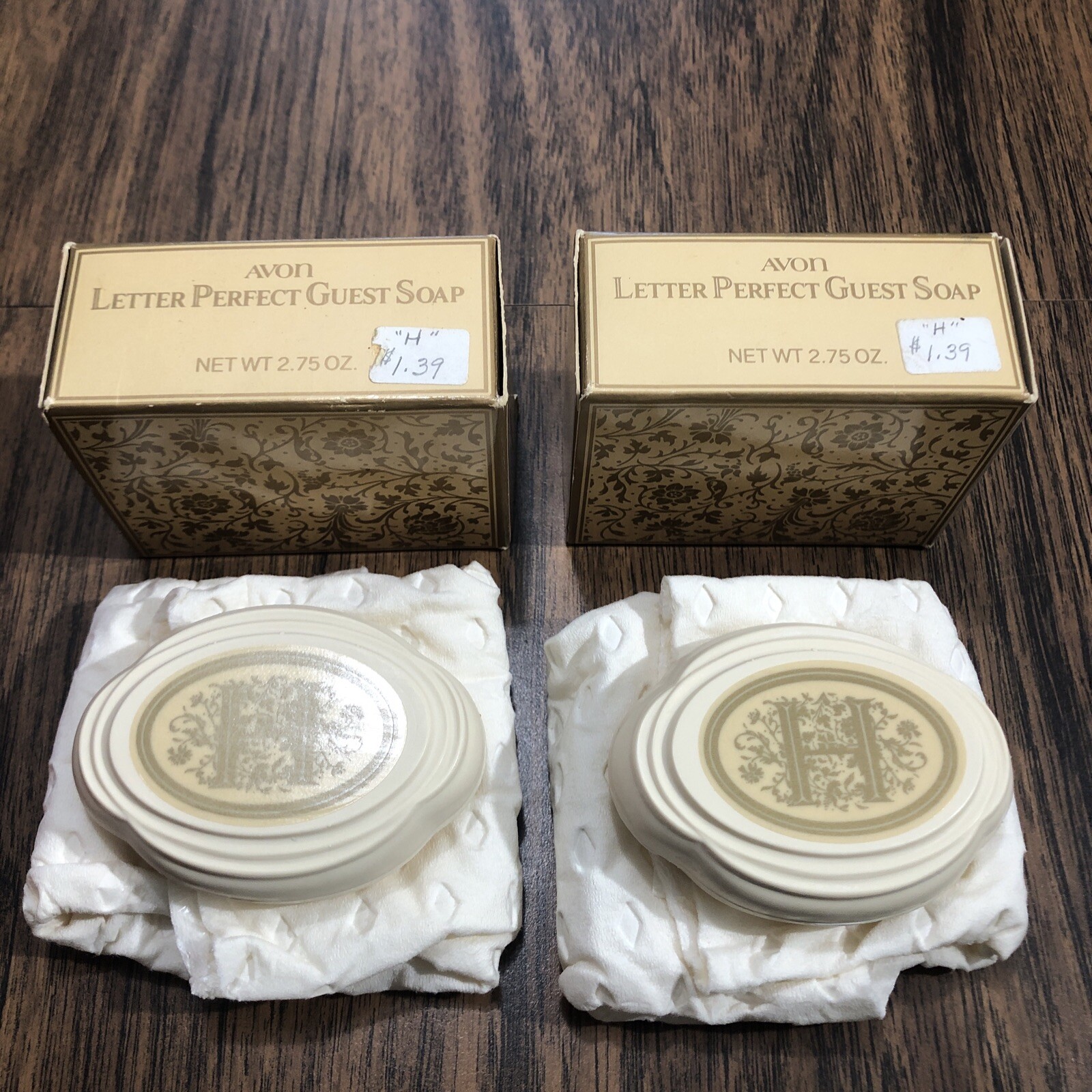 2x Vintage 1984 Avon Letter Perfect Guest Soap 2.75 oz. Bar “H” Decal New NIB