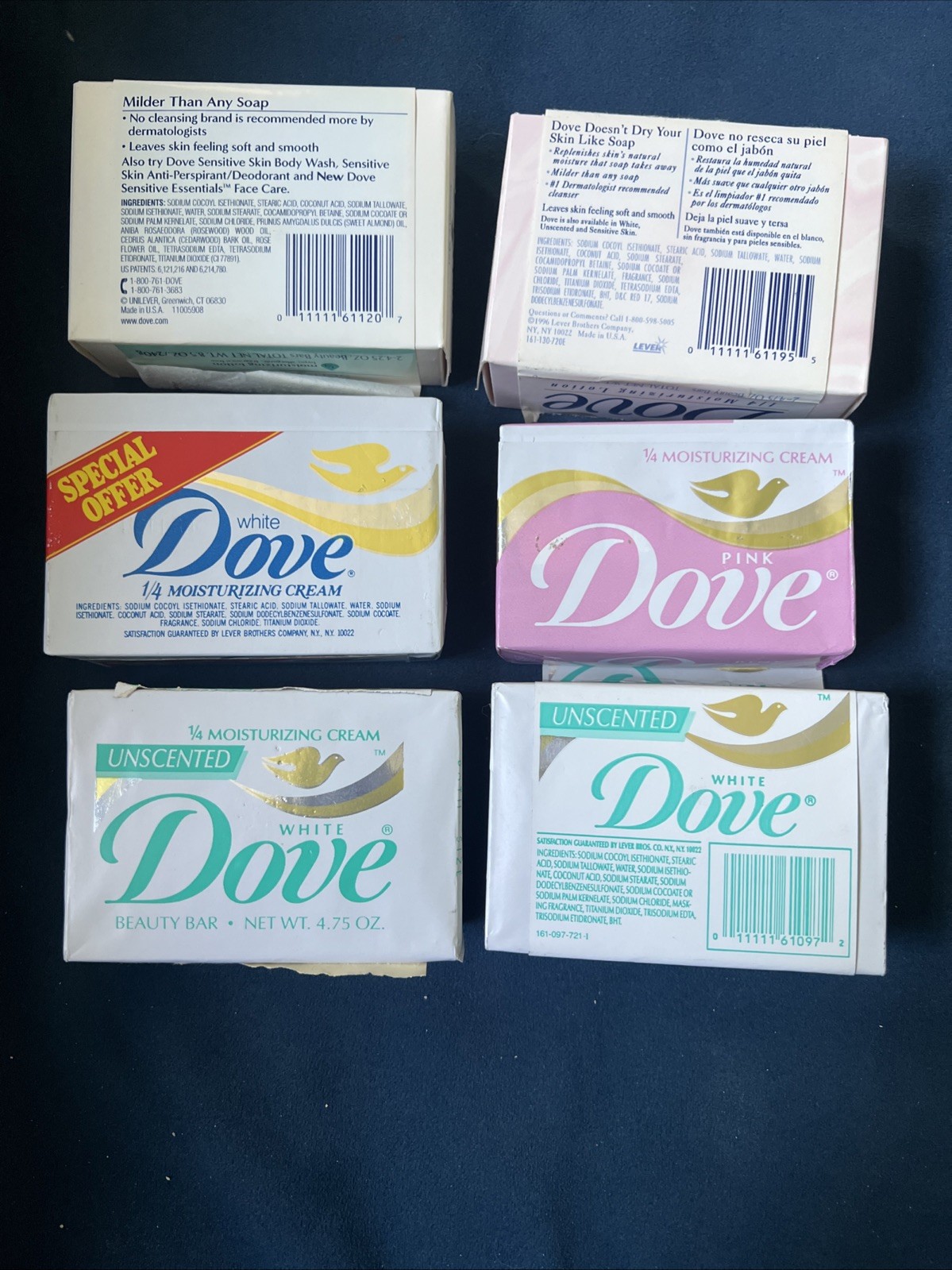 6 Lot Dove White Pink Beauty Bar Soap 1/4 Moisturizing Lotion Sensitive Vintage