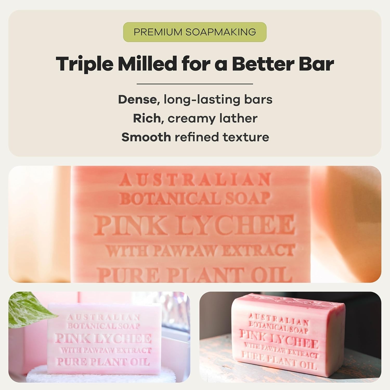 Natural Soap Bars with Pink Lychee & Shea Butter – Pack of 8
