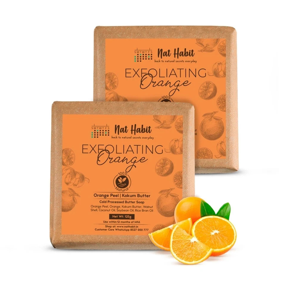Nat Habit Orange Kokum Butter Bath Soap Vit C for Body Pimple & Oil Control
