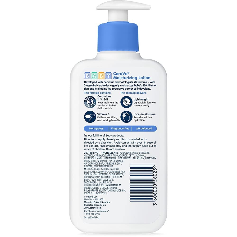 CeraVe Baby Lotion, Gentle Skin Care with Ceramides, 8 Fl Oz (Pack of 1)