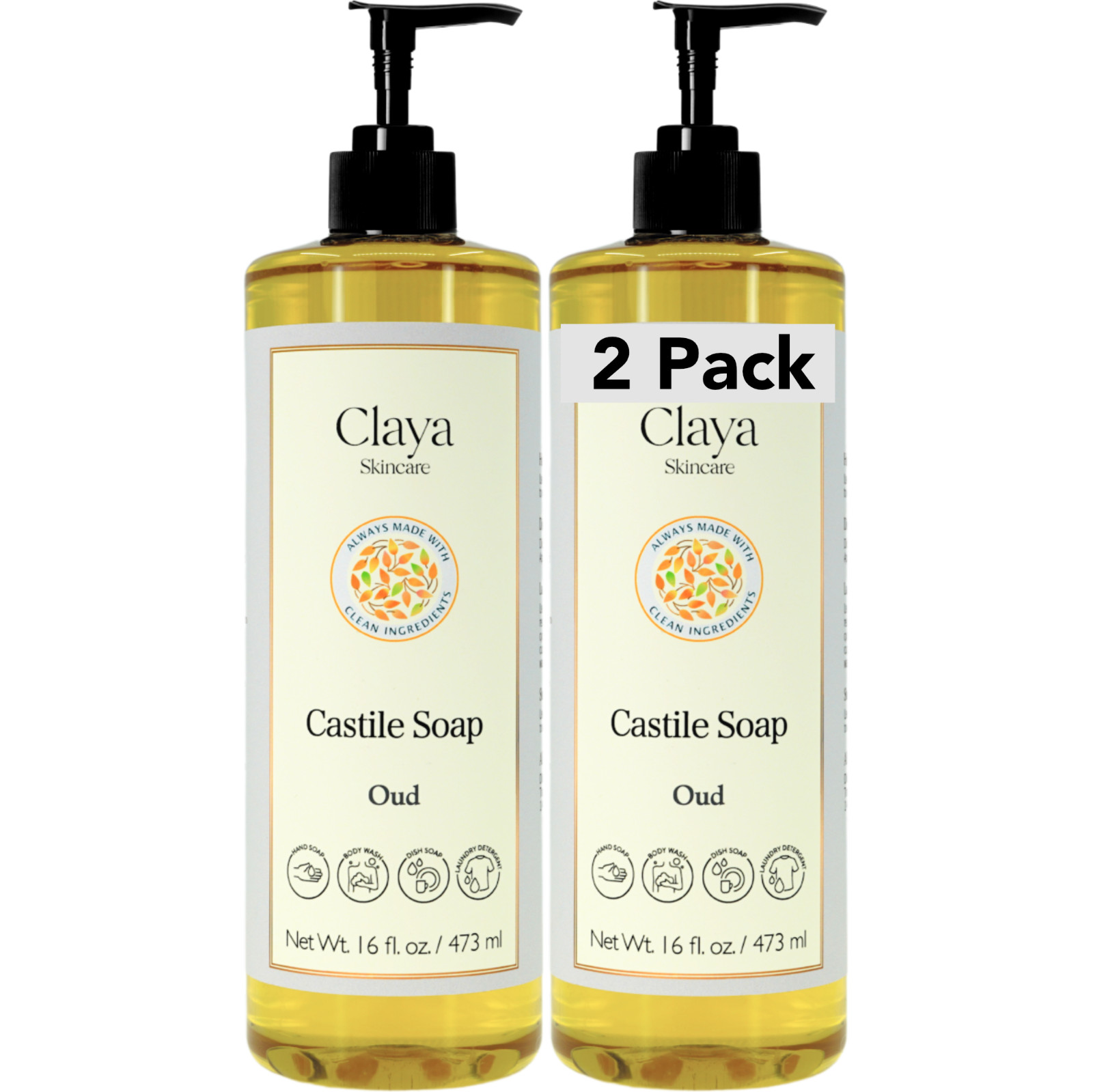 Oud Liquid Castile Soap (2 pack ) – Organic Ingredients, Gentle for skin