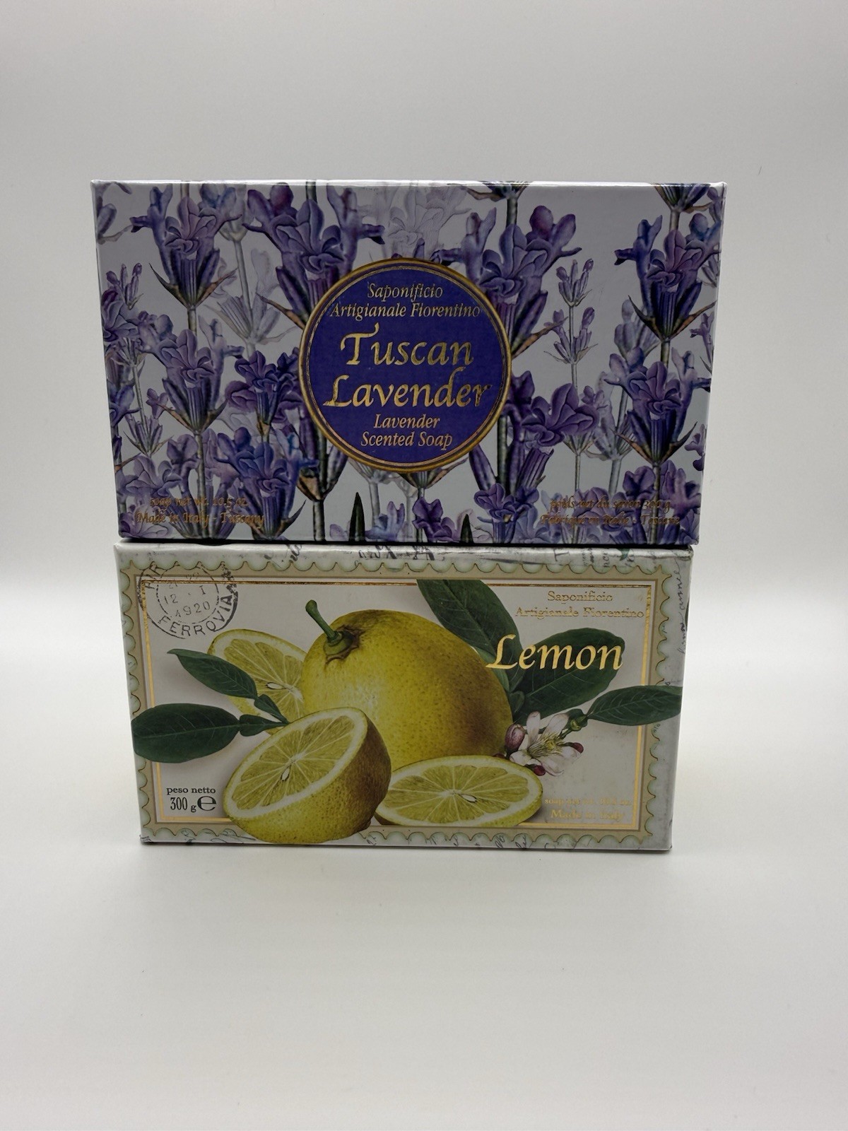 Italian Soap Set Florentine Lemon & Tuscan Lavender Bar Soap Gift Box 300g x2