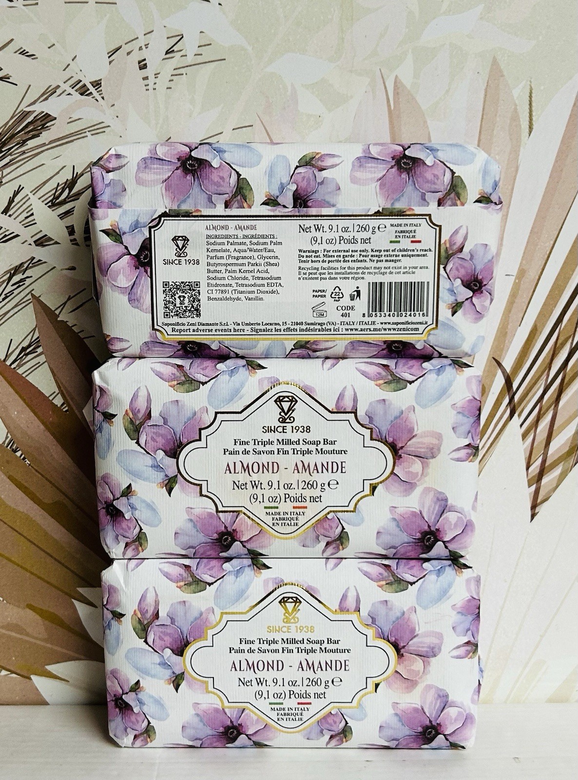 3-Pack Zeni ~ Almond Fine Triple Milled Bar Soap 9.1 oz Each
