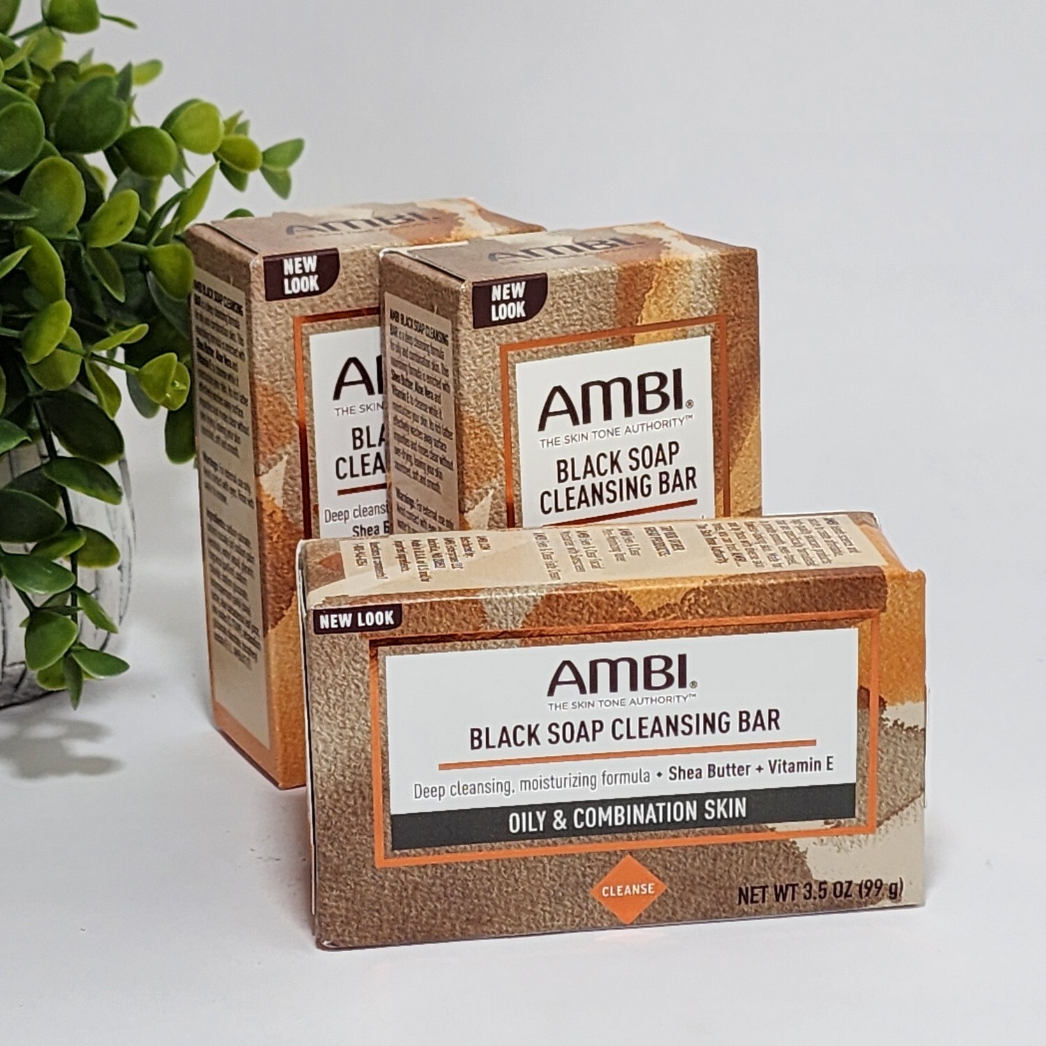 AMBI Black Soap Cleansing Bar for Oily & Combination Skin 3.5 oz each – 3-Pack