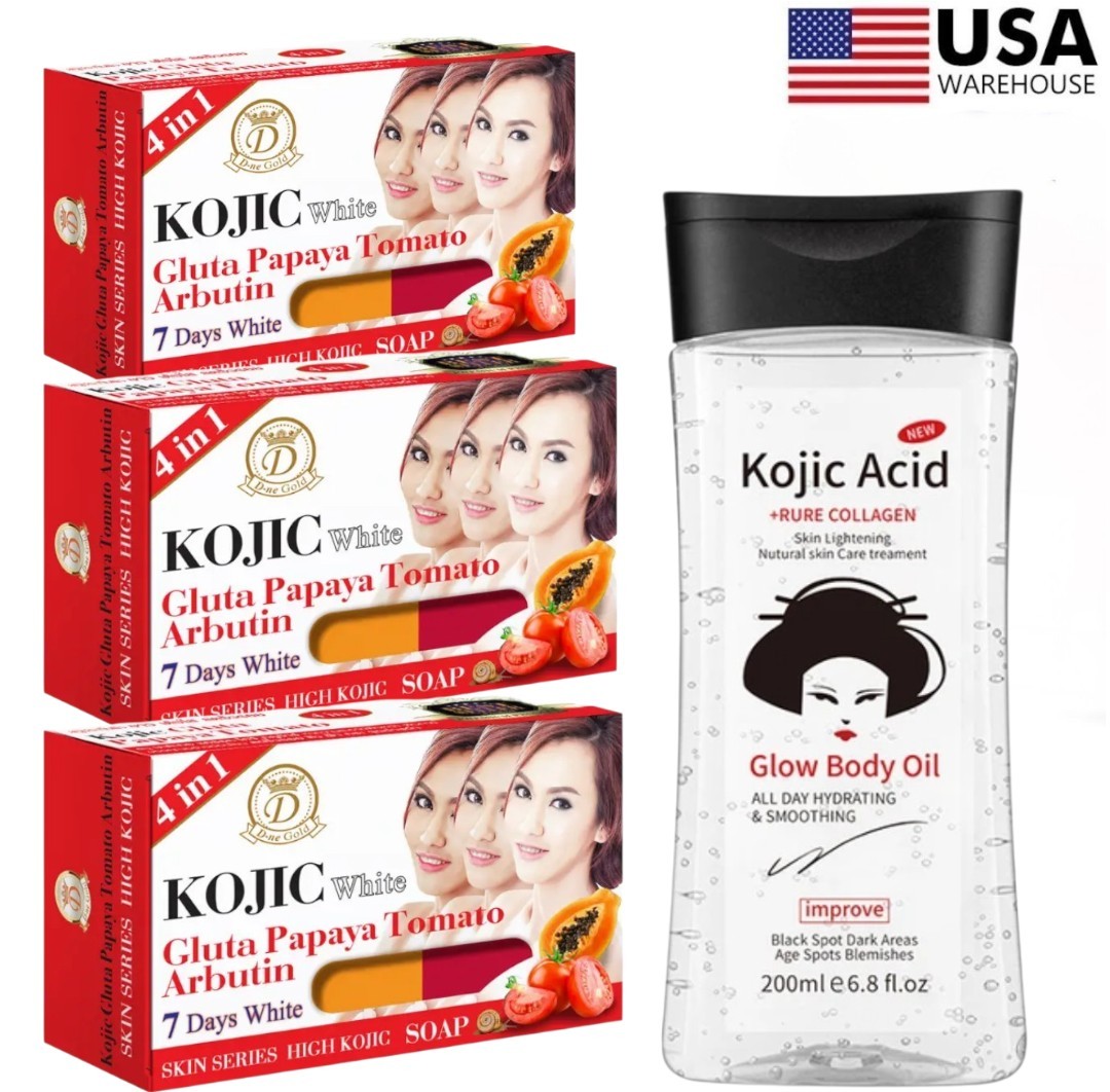 Kojic Arbutin Brightening Bar Soap + Oil Skin Dark Spot Remover [USA Stock]